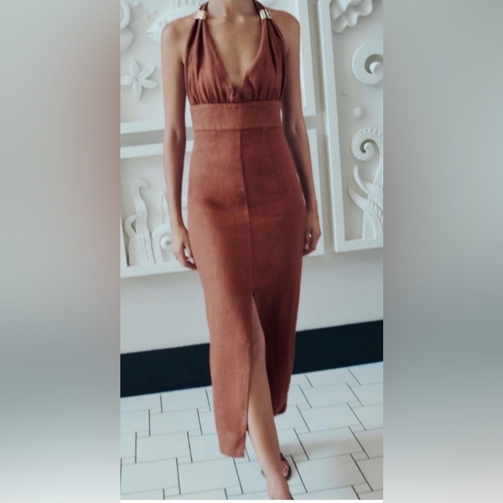 Zara Rust Brown Backless Maxi Dress - Picture 3 of 14